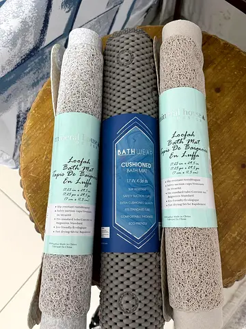 Set of 3 Cushioned Loofah Bath Mats — Non-slip, Quick-dry