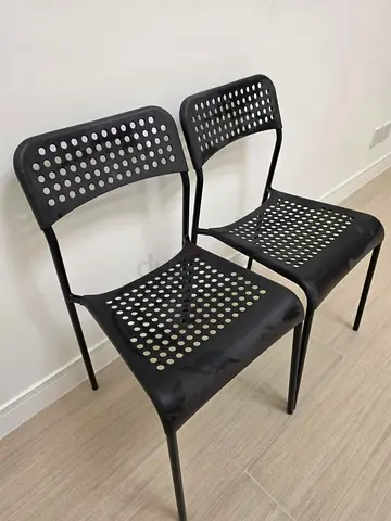 Set of 2 Black Metal Dining Chairs with Perforated Seat