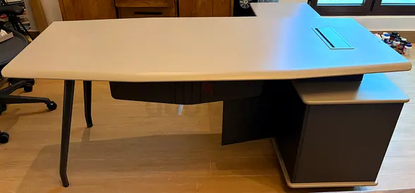 Modern L-shaped Office Desk with Storage Cabinet - Good Condition