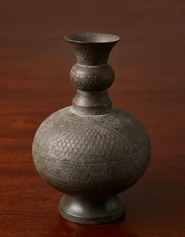 Antique Hand-Engraved Metal Vase / Pot with Detailed Motifs