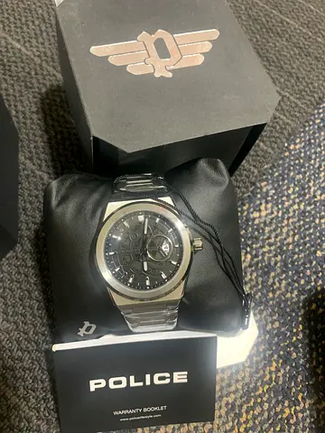 Brand new Police mens stainless steel automatic watch - unused with tag and warranty