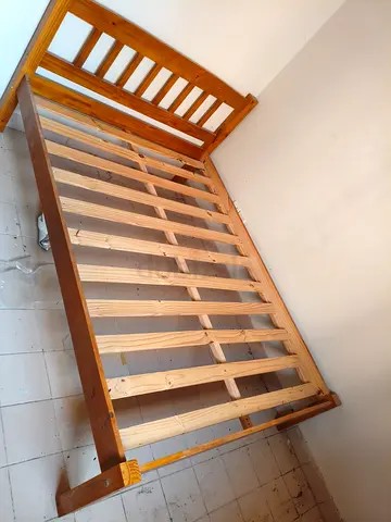 Solid Wood Single/Double Bed Frame with Slatted Base (Good Condition)