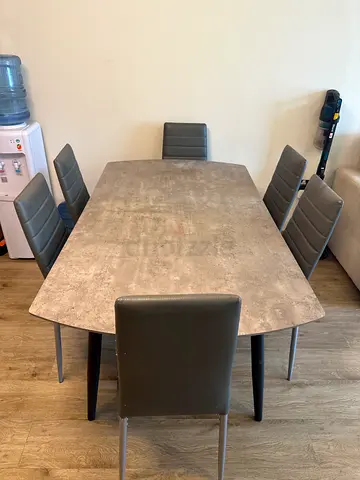 Concrete-look Rectangular Dining Table with 6 Grey Chairs
