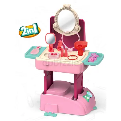 2-in-1 Kids Makeup Vanity Playset with Backpack Case - Pink