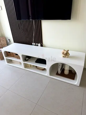 White Modern TV Console / Entertainment Unit - Compact 4 Cubbies