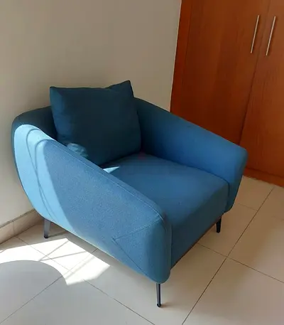 Single Blue Fabric Accent Armchair - Good Condition