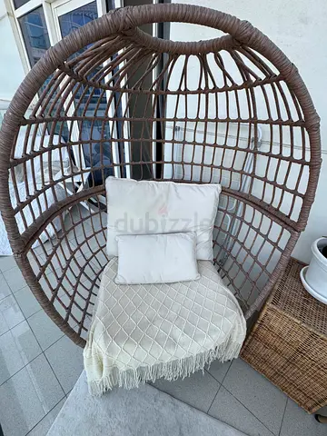 XL Rattan Egg Hanging and standing Chair with Cushions — perfect Condition