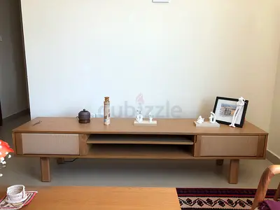 Handmade luxury timber TV Cabinet with adjustable shelves and woven texture