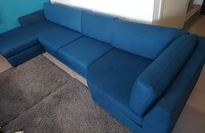 Blue L-shaped Fabric Sofa - Comfortable 3-4 Seater