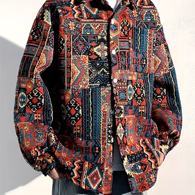 Peter muma Vintage-style patterned button-up jacket, unisex