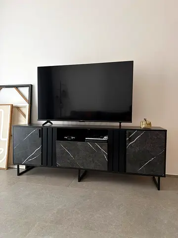 Modern black marble-style TV cabinet / entertainment unit