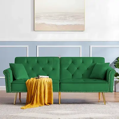 Nail head trim borderline green velvet 4 seater sofa