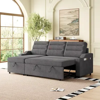 Gray pull out storage sofa bed