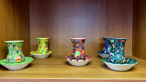 Hand-painted Turkish Tea Cups with Saucers - Set of 4