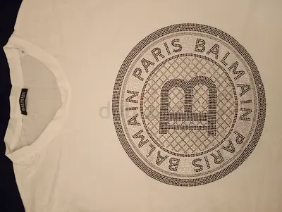 White Balmain logo rhinestone T-shirt - mens size M