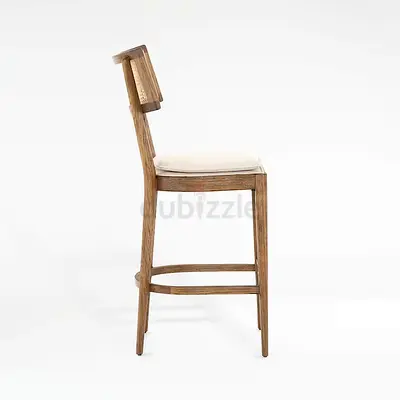 3 x Crate and Barrel Solid Wood Bar Stool with Backrest and Cushioned Seat