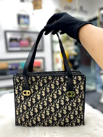 Christian Dior Black Vintage Oblique Canvas Tote Bag (Authentic/PreOwned)