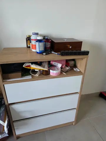 3-Drawer Wooden Chest of Drawers with Open Shelf - Light Oak  White