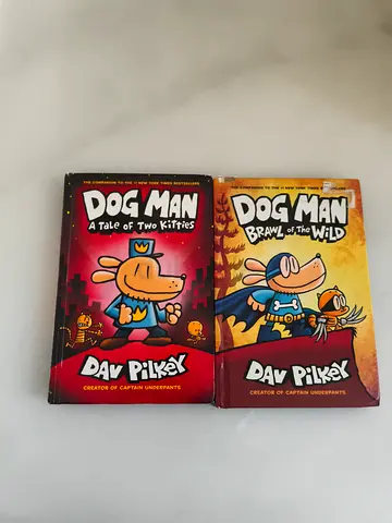 2 dog man books (dog man a tale of two kittens) (dog man brawl of the wild)