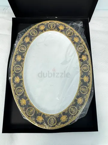 Orginal versace Oval Decorative Serving Tray with Black and Gold Motif