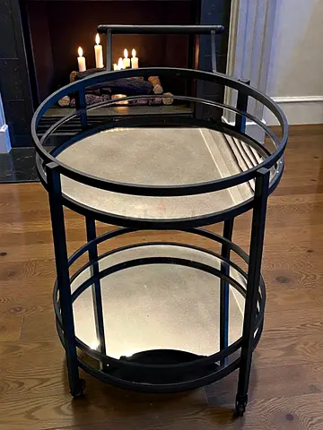 Black Metal Round Bar Cart / Serving Trolley with Wheels