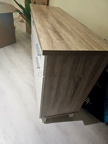 Tall narrow chest of drawers with wood-effect top (ikea-style) - good condition