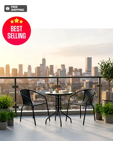 2-Seater Outdoor Bistro Set - Metal Table and Chairs