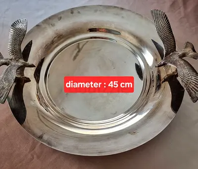 Large Decorative Silver Plated Serving Bowl / Centerpiece with Bird Handles - 45 cm