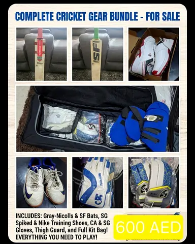 Complete Cricket Gear Bundle – Bats, Pads, Gloves, Shoes  Kit Bag (Good Condition)