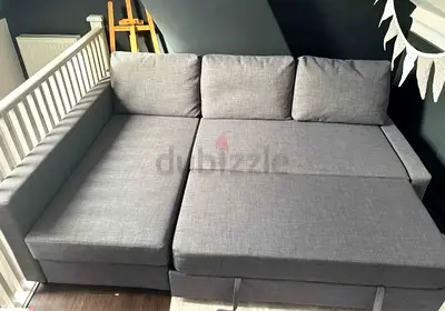 Grey L-shaped Sofa Bed with Storage — Convertible Corner Sofa