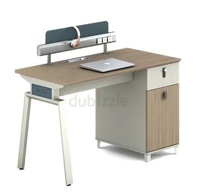 Single-Seat Modern Office Desk with Storage Cabinet and Power Panel
