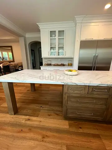 Solid Wood Kitchen Island with Marble Top and Drawers