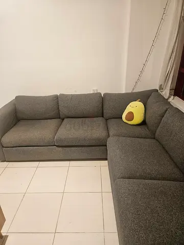 L-shaped grey fabric corner sofa - good condition