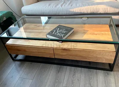 West Elm Solid Wood Coffee Table With Glass Top