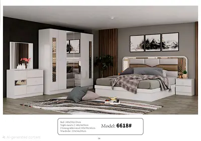 Modern White Bedroom Set with Bed, Wardrobe, Dresser and Nightstands (Model 6618#)