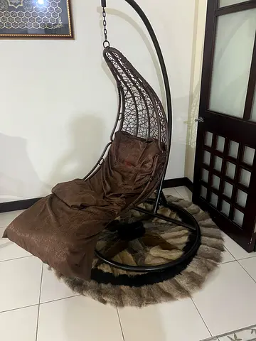 Hanging Egg Swing Chair with Stand and Cushions - Brown
