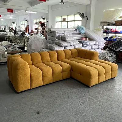 Modular Mustard Yellow Tufted Corner Sofa - L-Shape Sectional