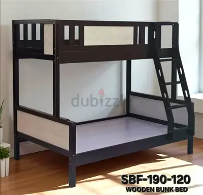 Solid Wood Bunk Bed (Double Lower, Single Upper) - Good Condition