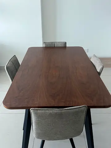 Wooden dining table with 4 upholstered chairs - walnut finish