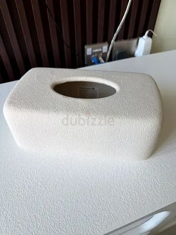 Beige Textured Square Tissue Box Cover