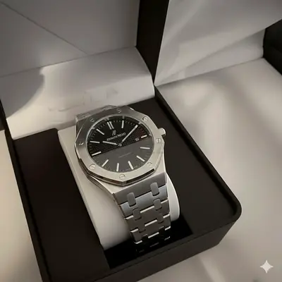 Audemars Piguet Royal Oak style stainless steel mens watch - black dial