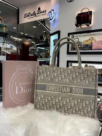 Christian Dior Grey/White Medium Oblique Canvas Book Tote Bag (Authentic/PreOwned)