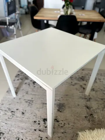 Simple white square dining/side table - great condition - AED 100