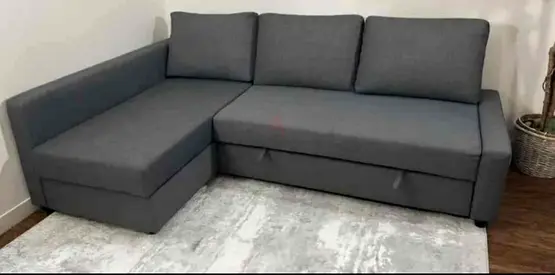 Grey L-shaped Sofa Bed with Storage — Good Condition