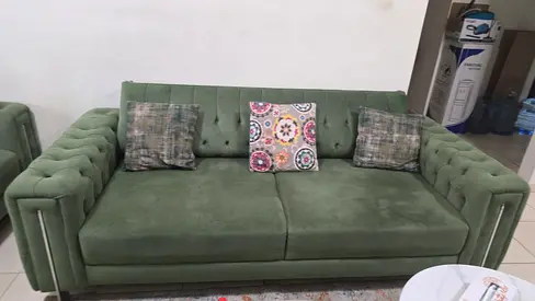 Green Velvet 3-Seater + 2 seater Sofa with Tufted Arms