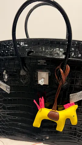 Replica bag.  Black Croc-effect Leather Tote Bag with Horse Charm (Hermes style).