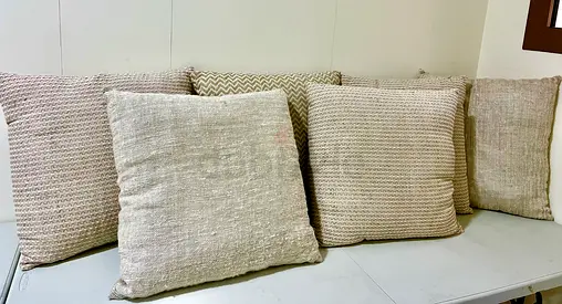 Set of 6 Beige Textured Large Cushions - Good Condition