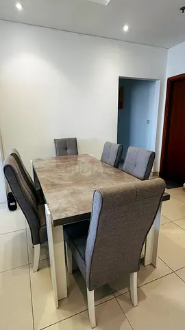6-Seater Dining Table with Upholstered Chairs - Light Grey