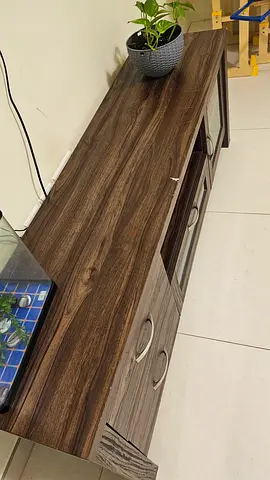 Wooden TV Console Unit with Storage - Dark Walnut