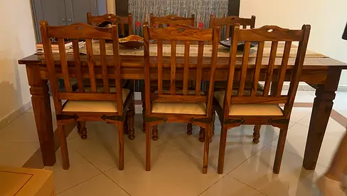 Marina Solid Wood Dining Table with 6 Chairs - Rustic Mahogany Finish